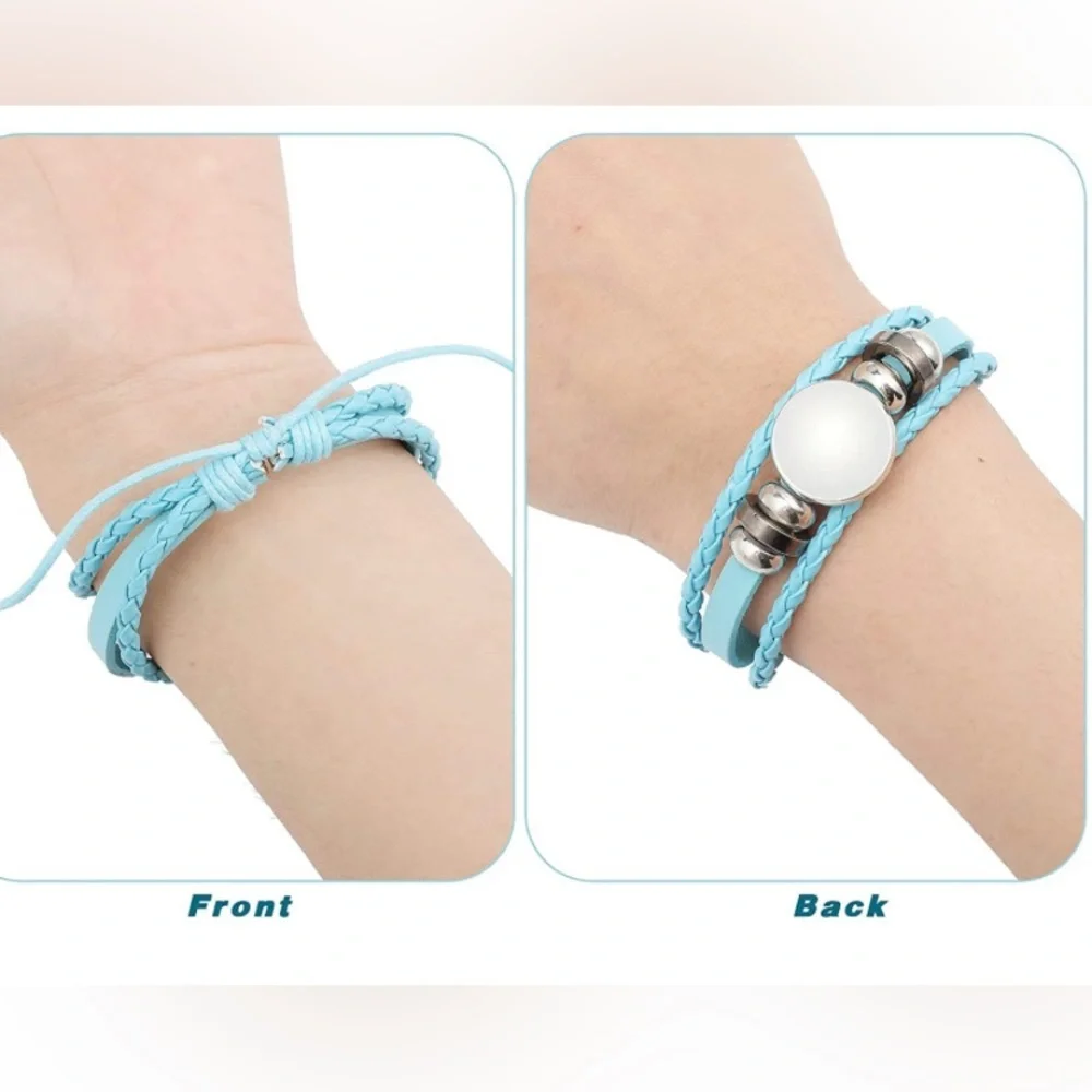 CUSTOM Handmade Leather Bracelet with Aluminum adjusted Bracelet beads Teal - Picture 2 of 8
